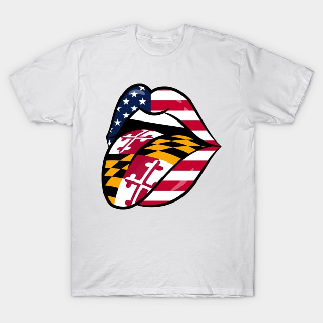 Maryland American Flag Mouth T-Shirt by ZSONN